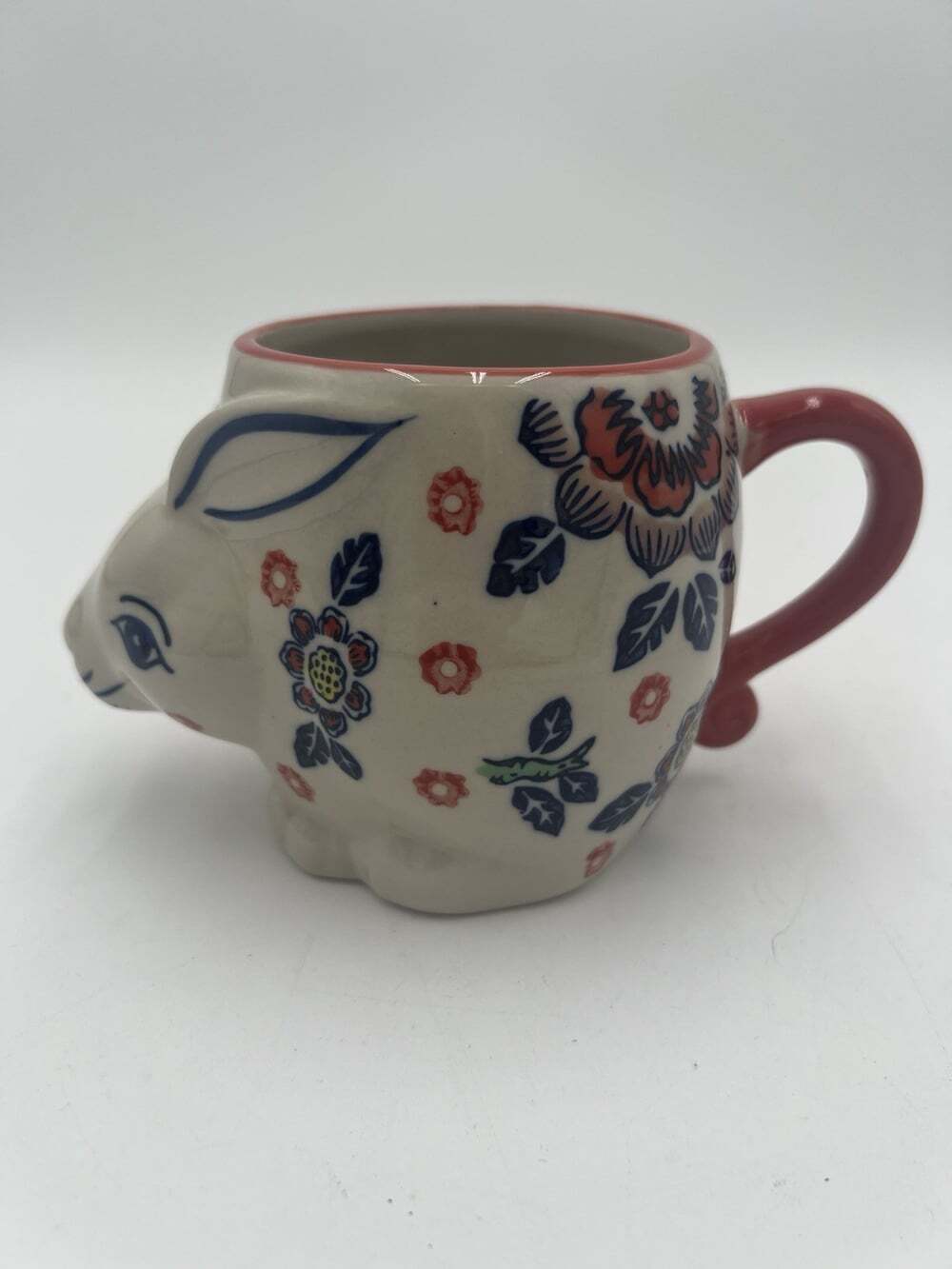 Yokohama Studio Miyabi Rabbit Bunny Mug 3D Hand Painted Floral Ceramic Folk Art